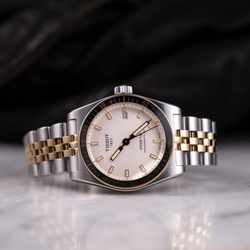 two-tone Tissot PR516 Powermatic 80 crown up
