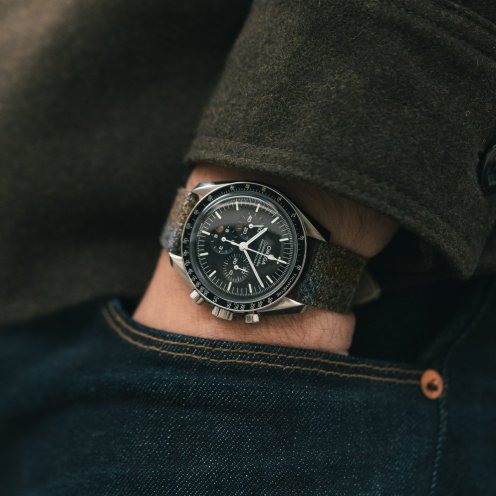 Boundary Layer Studio Signature Aberdeen strap on Omega Speedmaster Professional, pocket shot