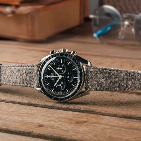 Boundary Layer Studio Signature Chamonix strap on Omega Speedmaster Professional, crown up