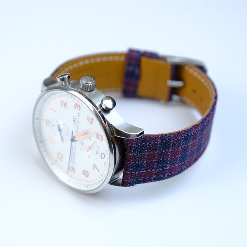 Strapsuits Maroon And Navy Micro Block Check strap on IWC Portugieser